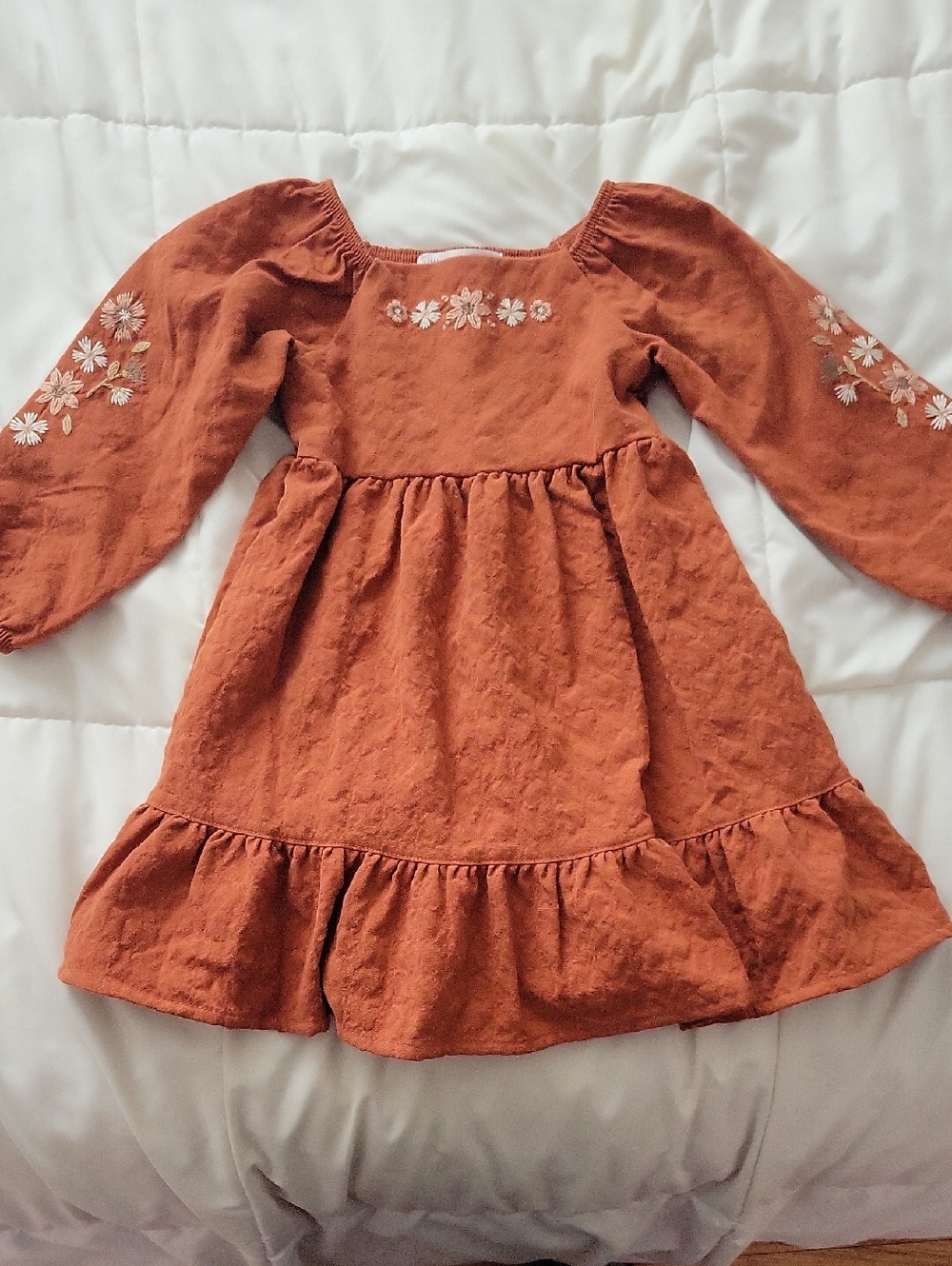 LC Lauren Conrad Rust Embroidered Puff-Sleeve Dress
